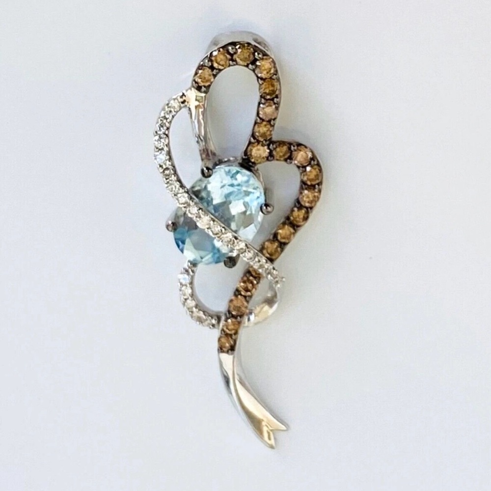 LE VIAN 14K White Gold 1.50CTW Aqua  Chocolate Diamond Crossover Necklace